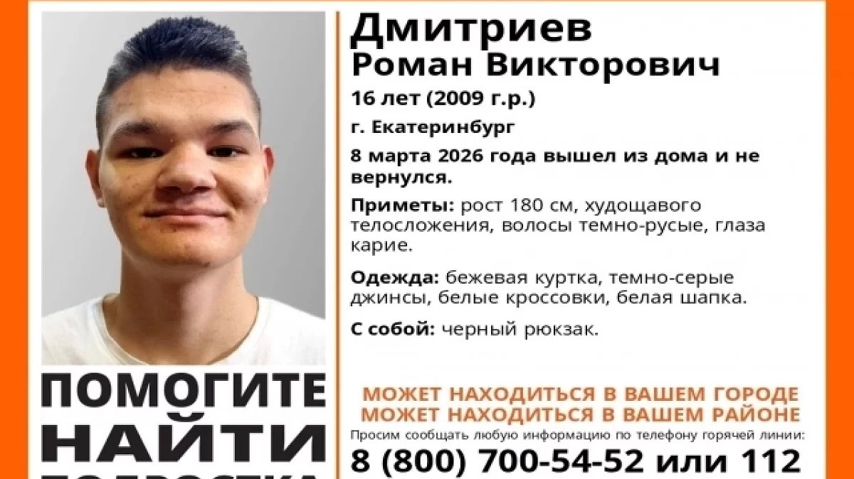 Главная картинка новости: Пропал подросток в Екатеринбурге: Романа Дмитриева ищут вторые сутки — нужна помощь