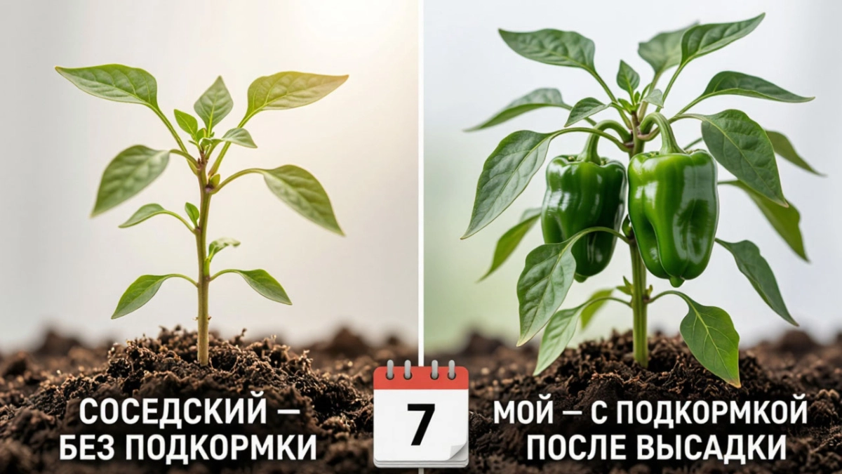 Высадил перец в грунт и сразу дал это под корень — через неделю разница с соседской грядкой видна невооружённым глазом
