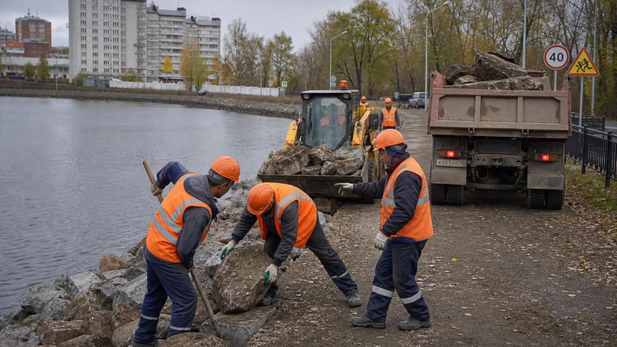 Дамбу на Муринских прудах в Нижнем Тагиле укрепили 400 тоннами валунов