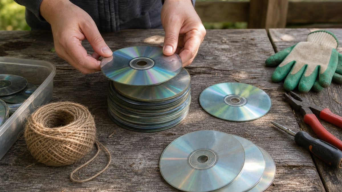 Скупаю старые CD-диски сотнями, но не для плеера: тащу на дачу и делаю полезные штуки - зеркальную мозаику и защиту ягод